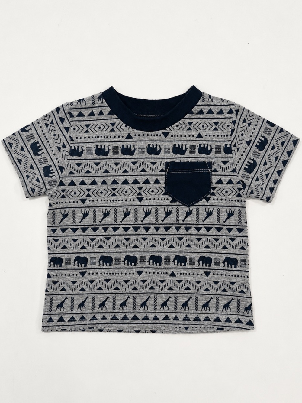 chick pea Grey Tee with Navy Animal Print Pocket